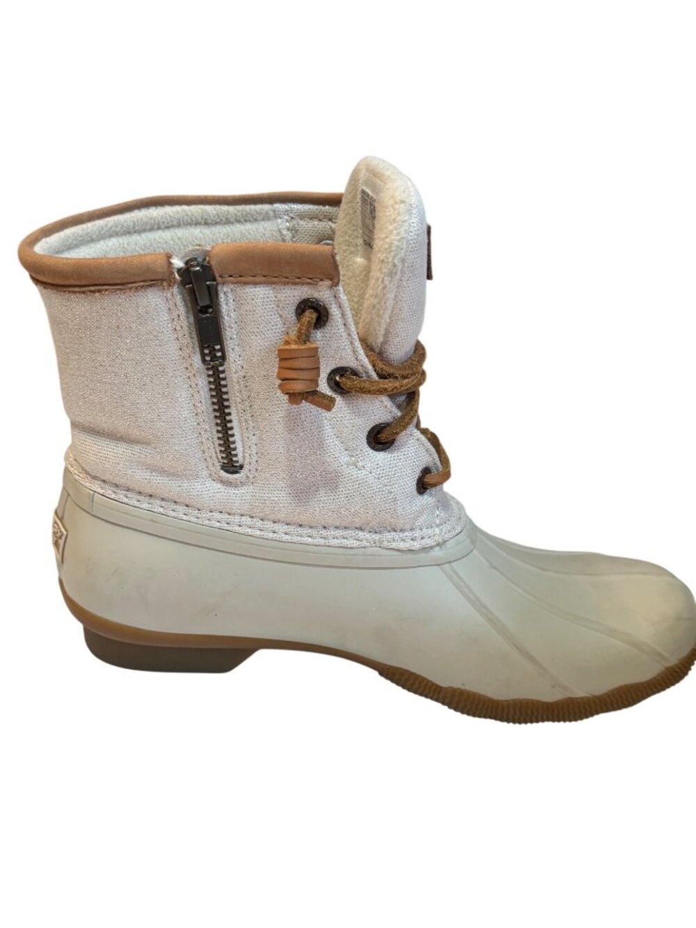 Sperry Womens  Duck Boots Size 6.5 Beige & Tan Waterproof Rubber Sole & Canvas U - Picture 8 of 10